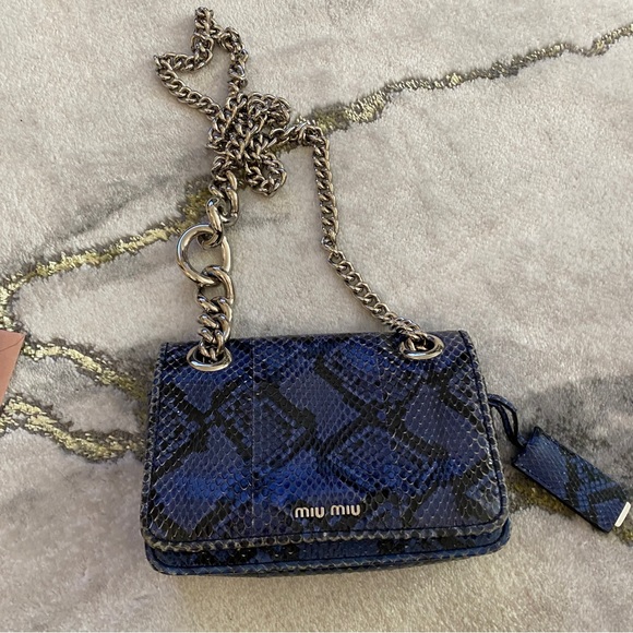 Miu Miu Club  Blue  Python Chain Flap Bag, - Picture 10 of 12